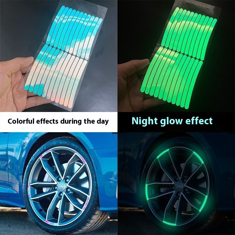 Rainbow Luminous Car Wheel Stickers Safety Reflective Decals