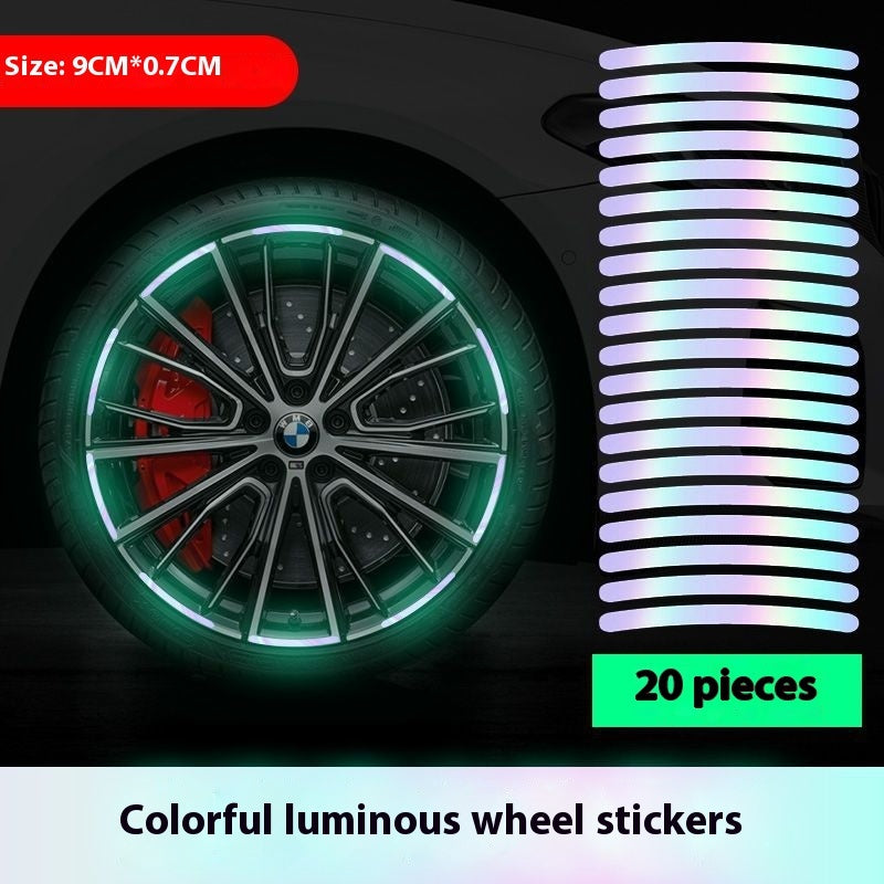 Rainbow Luminous Car Wheel Stickers Safety Reflective Decals