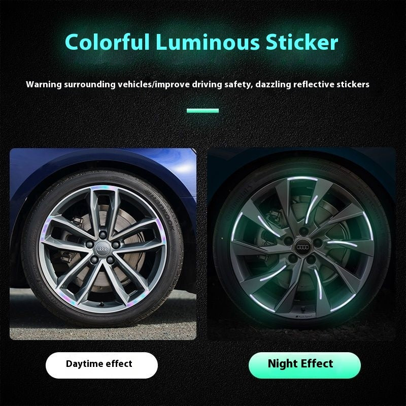 Rainbow Luminous Car Wheel Stickers Safety Reflective Decals
