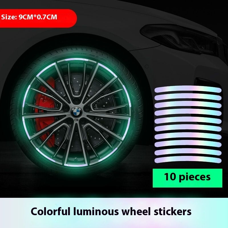 Rainbow Luminous Car Wheel Stickers Safety Reflective Decals