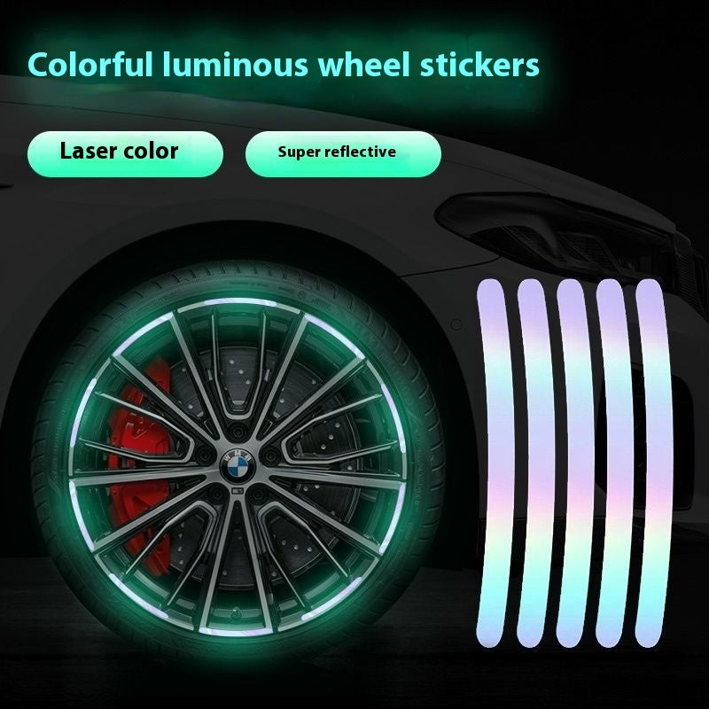 Rainbow Luminous Car Wheel Stickers Safety Reflective Decals